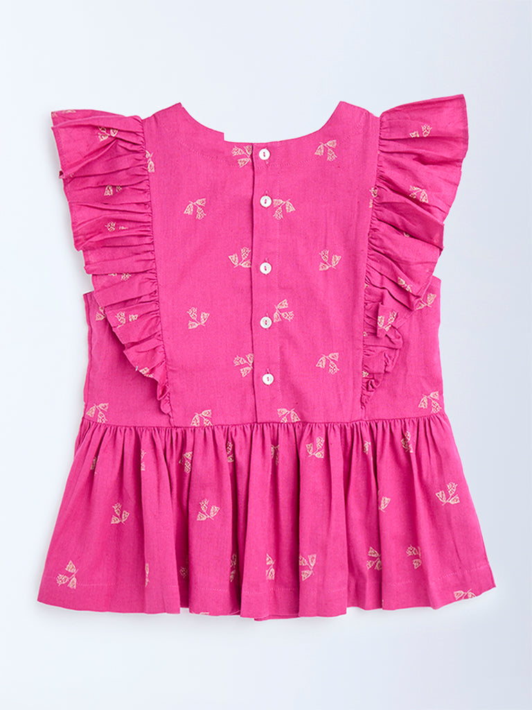 Utsa Kids Pink Bandhani Floral Cotton Peplum Top - (8-14yrs)