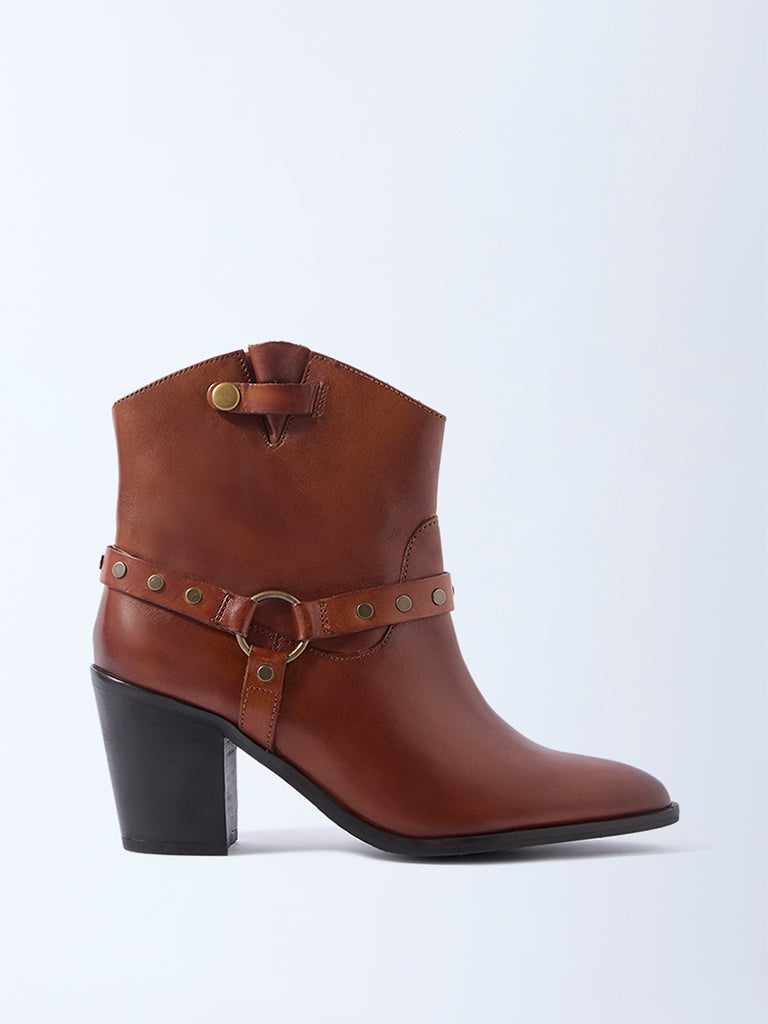 LUNA BLU Tan Stud Detailed Leather Boots
