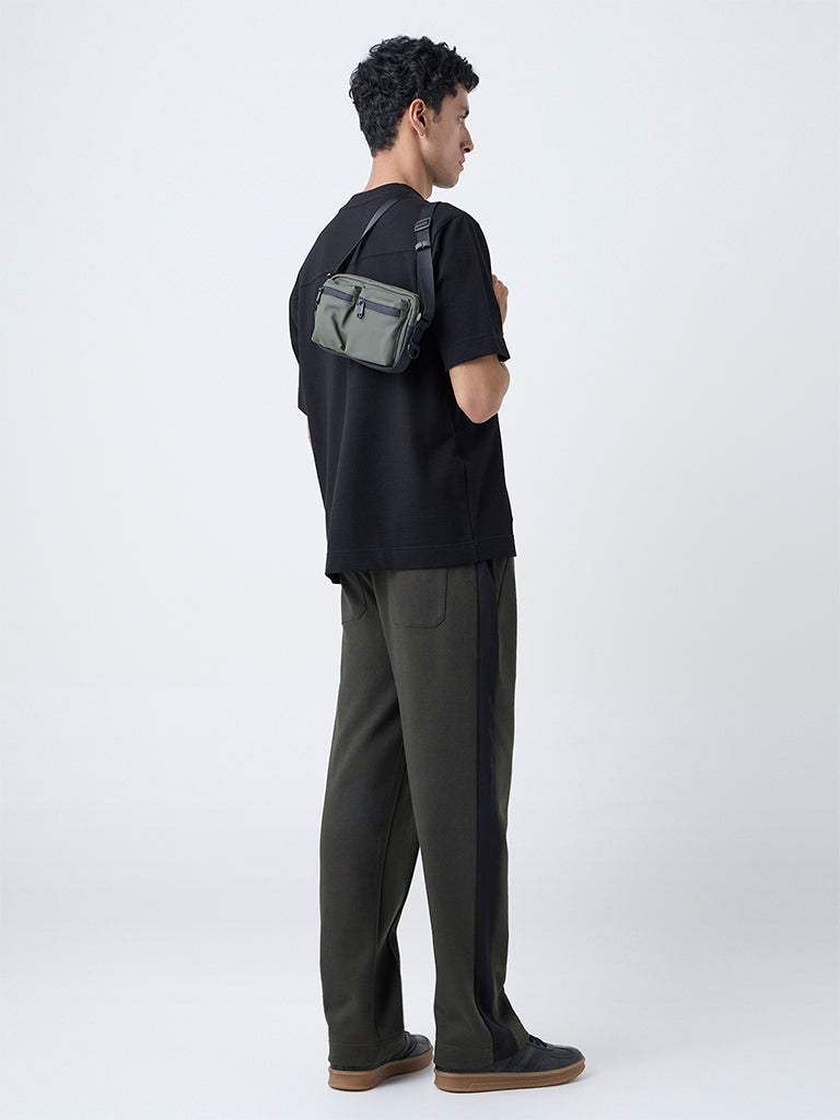 Studiofit Olive Striped Relaxed-Fit Mid-Rise Track Pants