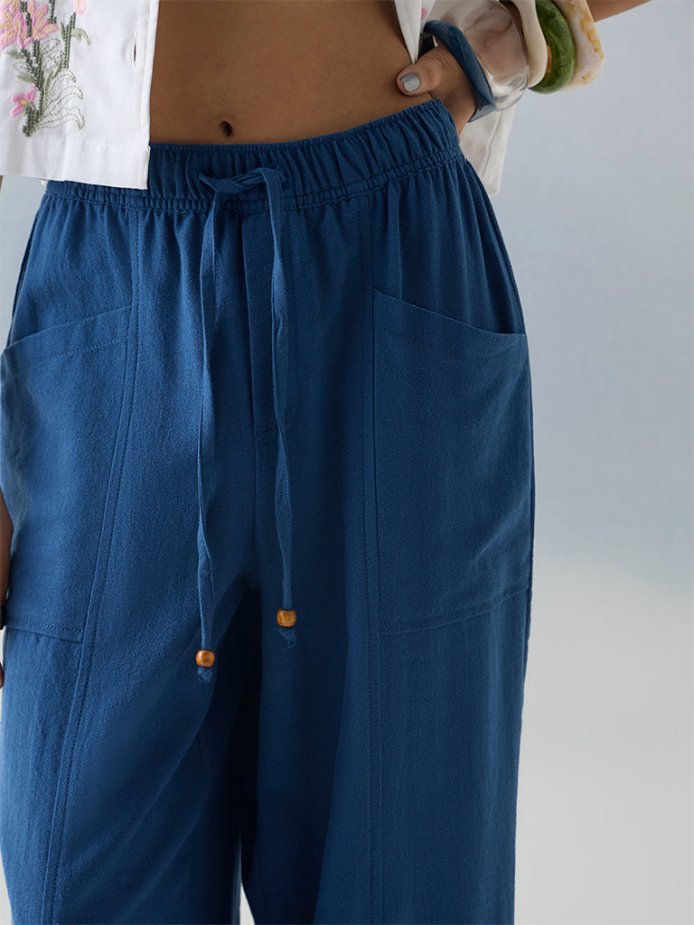 Bombay Paisley Indigo Solid Cotton-Blend Pants