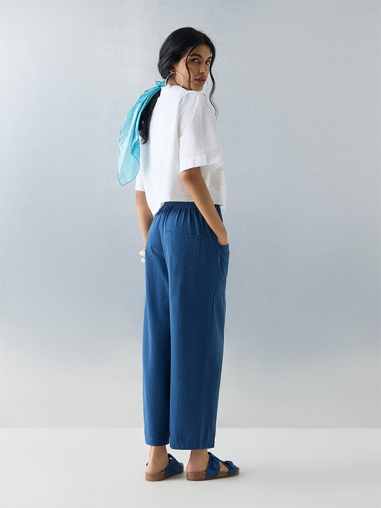 Bombay Paisley Indigo Solid Cotton-Blend Pants