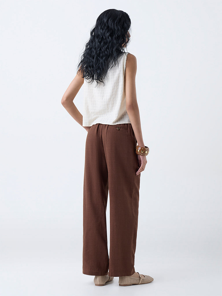 Bombay Paisley Brown Solid Cotton-Blend Pants