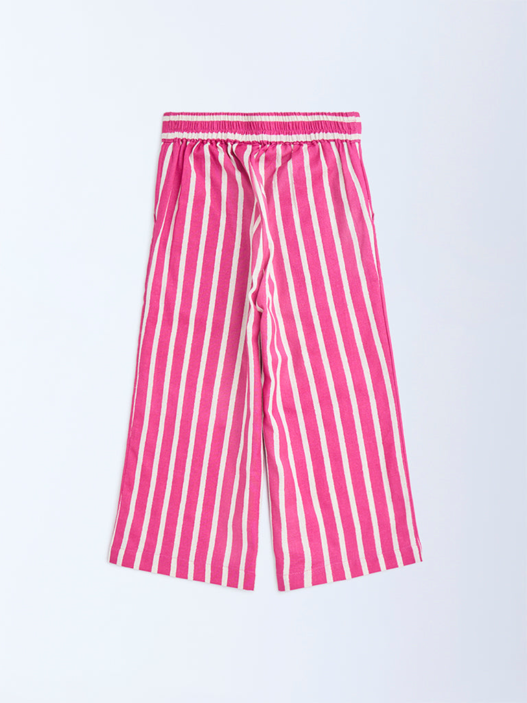 Utsa Kids Pink Striped Cotton-Blend Pants - (2-8yrs)
