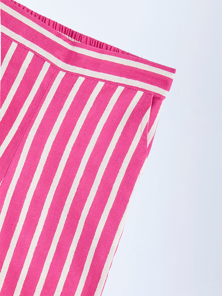 Utsa Kids Pink Striped Cotton-Blend Pants - (2-8yrs)