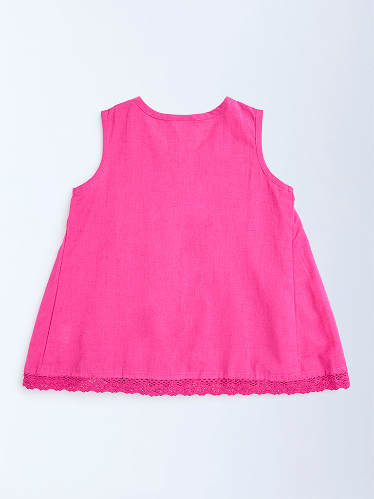 Utsa Kids Pink Pintuck Detailed Cotton-Blend Dress - (2-8yrs)