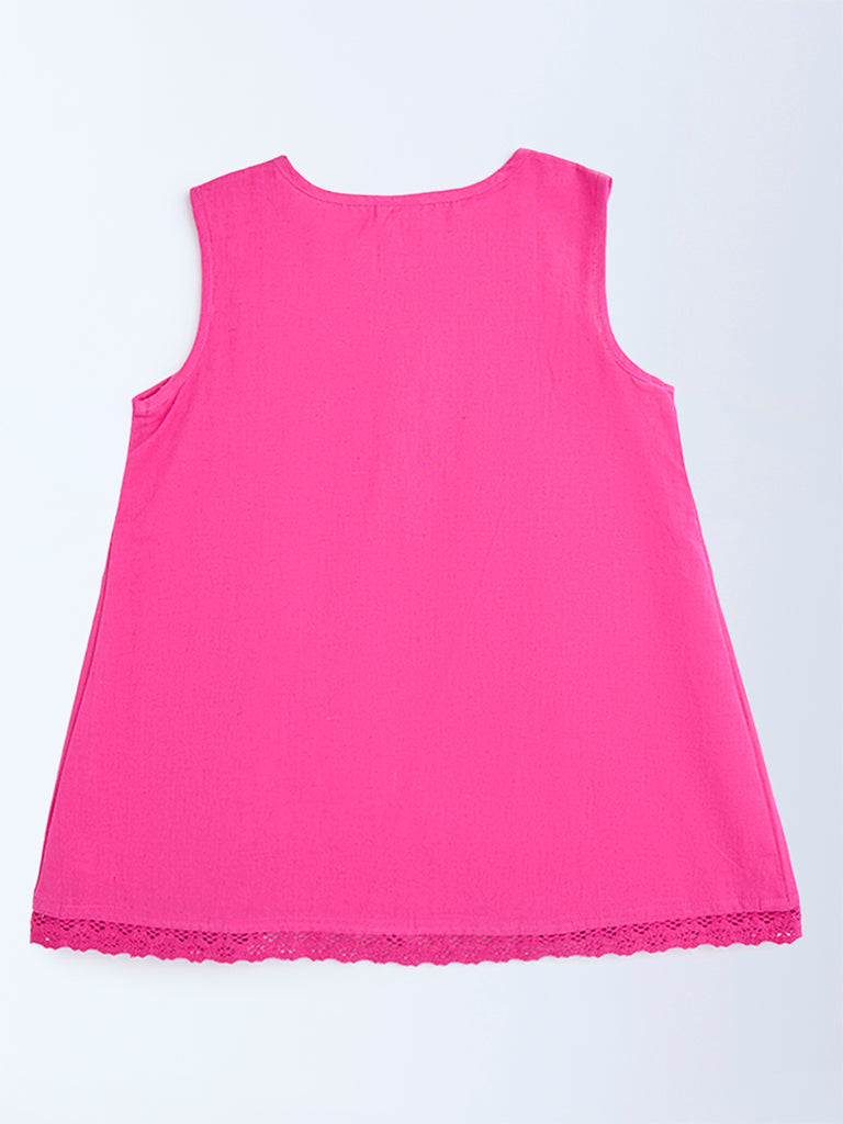 Utsa Kids Pink Pintuck Detailed Cotton-Blend Dress - (8-14yrs)