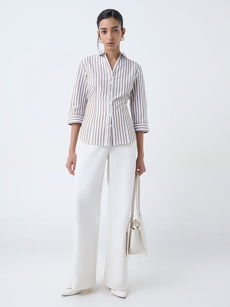 Wardrobe Taupe Printed Shirt