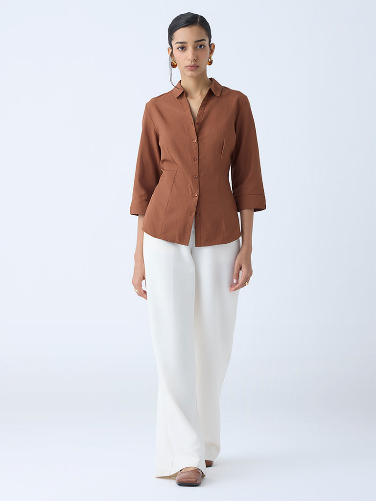 Wardrobe Tan Solid Shirt