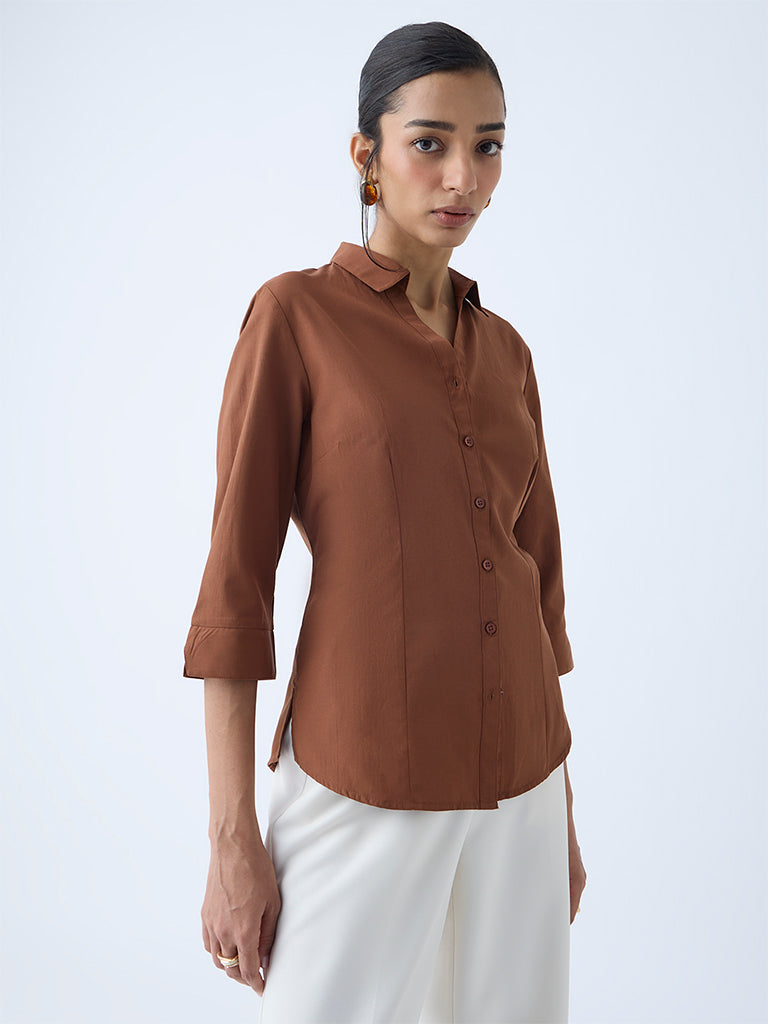 Wardrobe Tan Solid Shirt