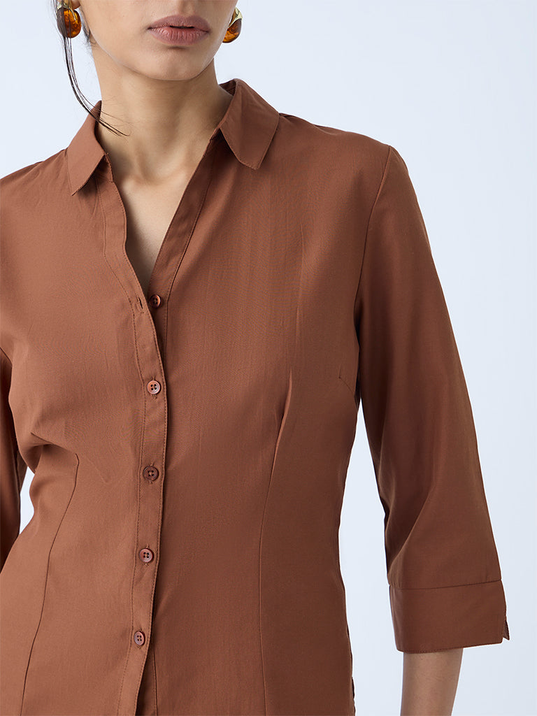 Wardrobe Tan Solid Shirt