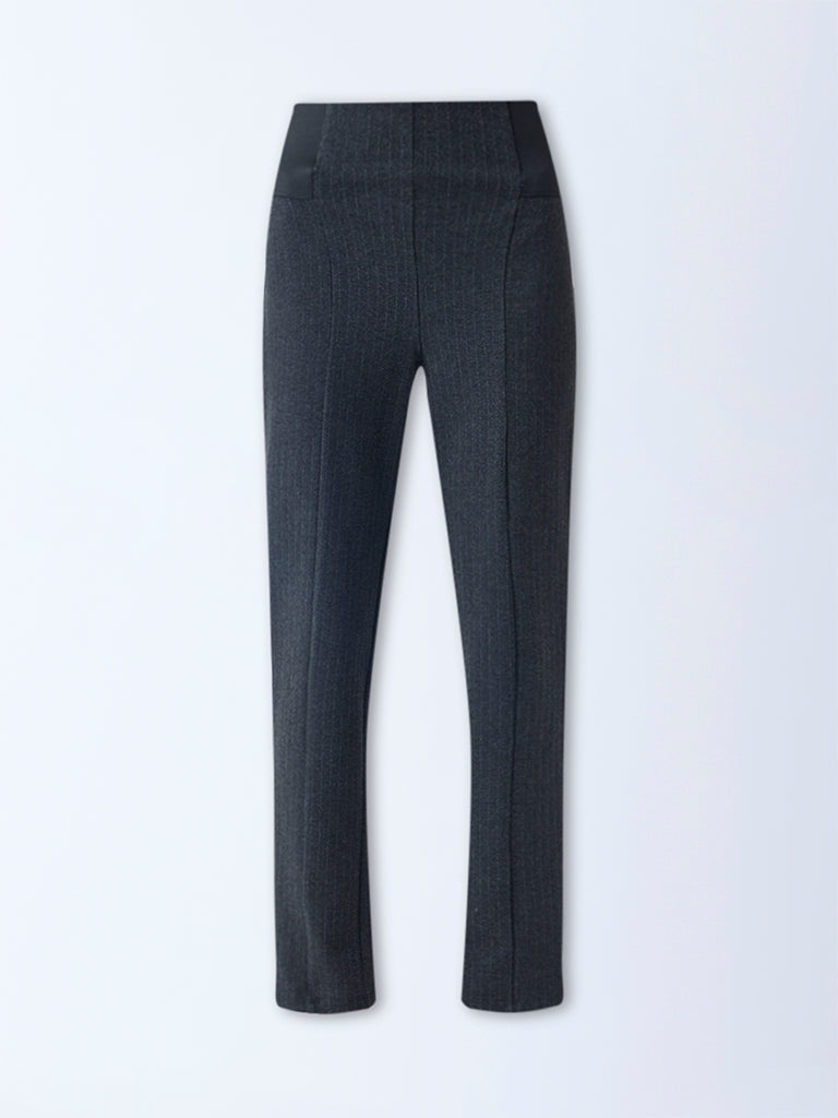 Wardrobe Dark Grey Pinstriped High-Rise Pants