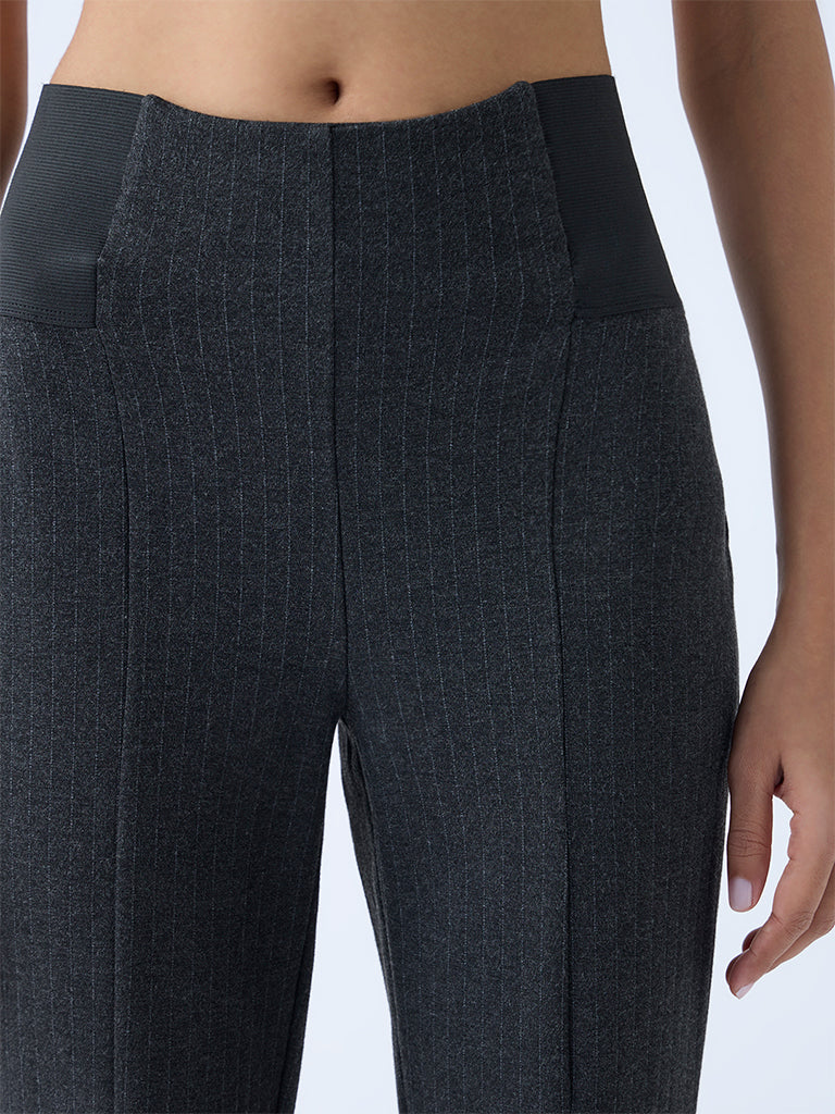 Wardrobe Dark Grey Pinstriped High-Rise Pants