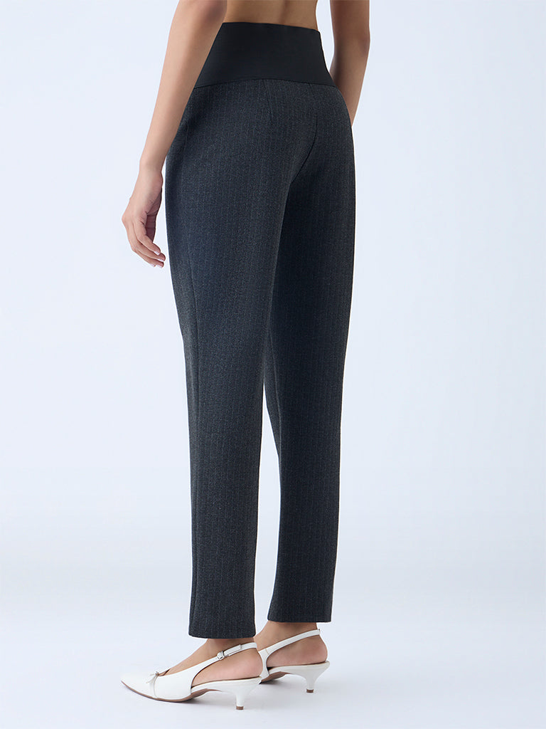 Wardrobe Dark Grey Pinstriped High-Rise Pants