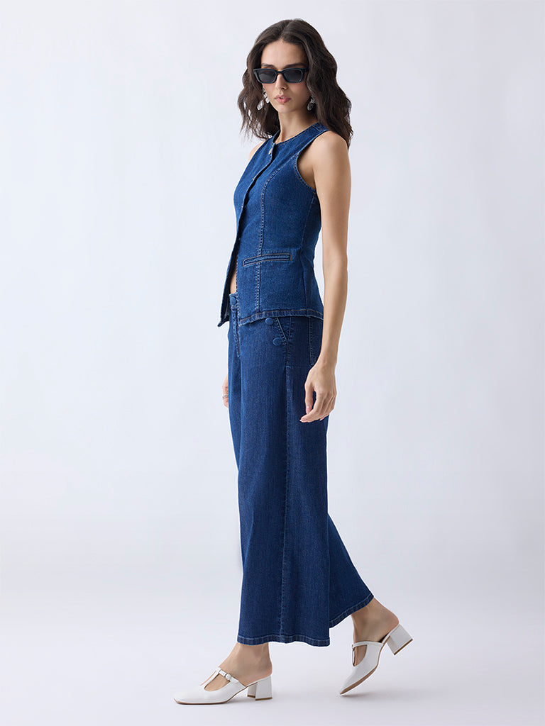 Westside LOV Women's Dark Blue Denim Vest Top for Casual Wear Full View
