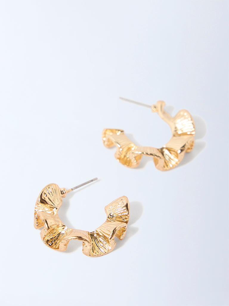 Westside Accessories Gold Ruffled Small Hoop Earrings