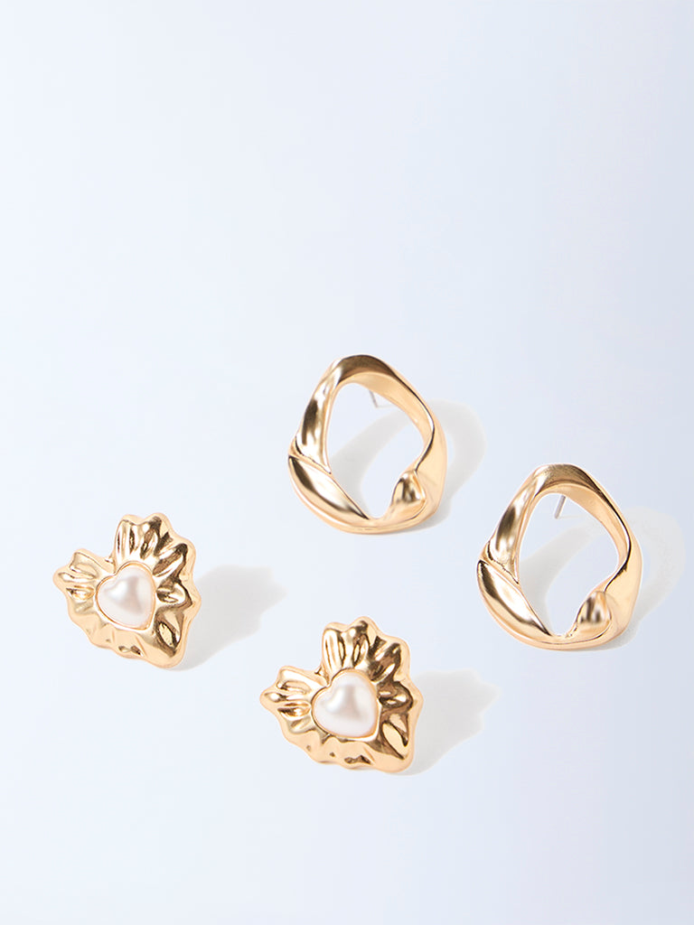 Westside Accessories Gold Pearlescent Stud Earrings - Pack of 2