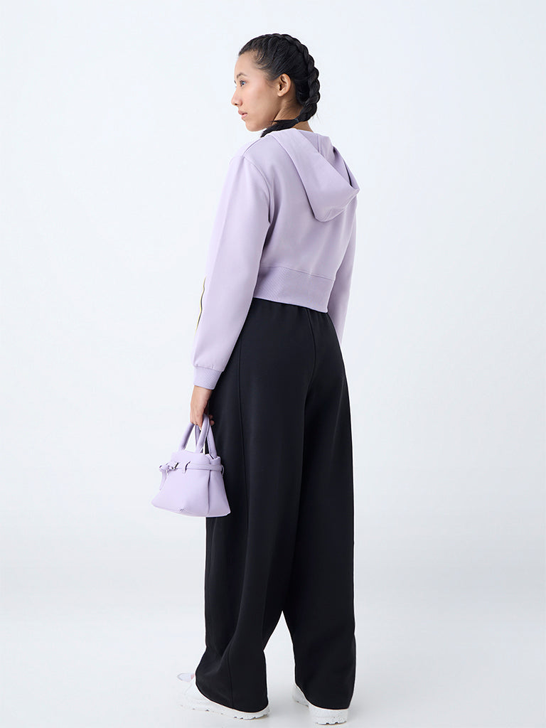 Studiofit Black Solid High-Rise Cotton-Blend Track Pants