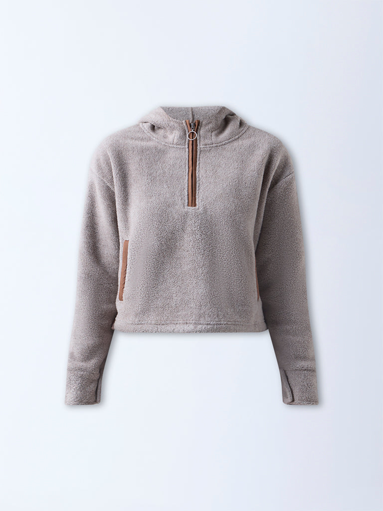 Studiofit Taupe Fleece Quarter-Zip Hoodie