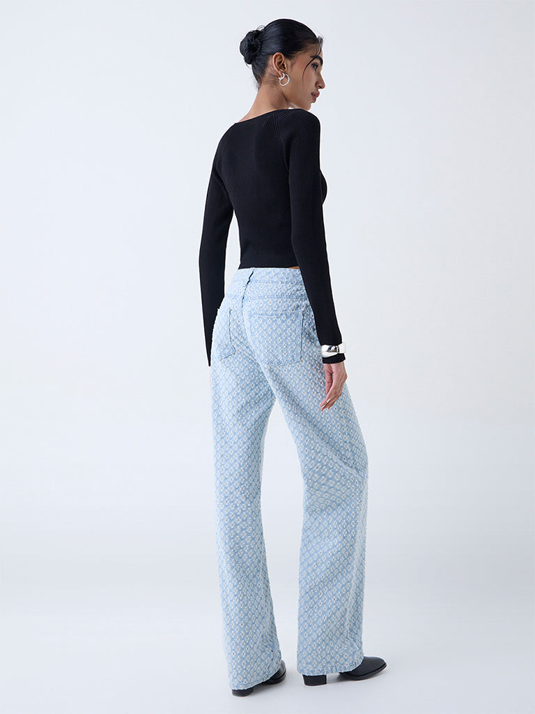 Nuon Black Ribbed-Textured Top