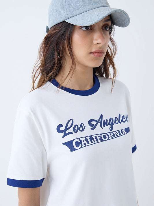 Westside Nuon Women's White Typographic Cotton T-Shirt for Casual Wear Zoomed View