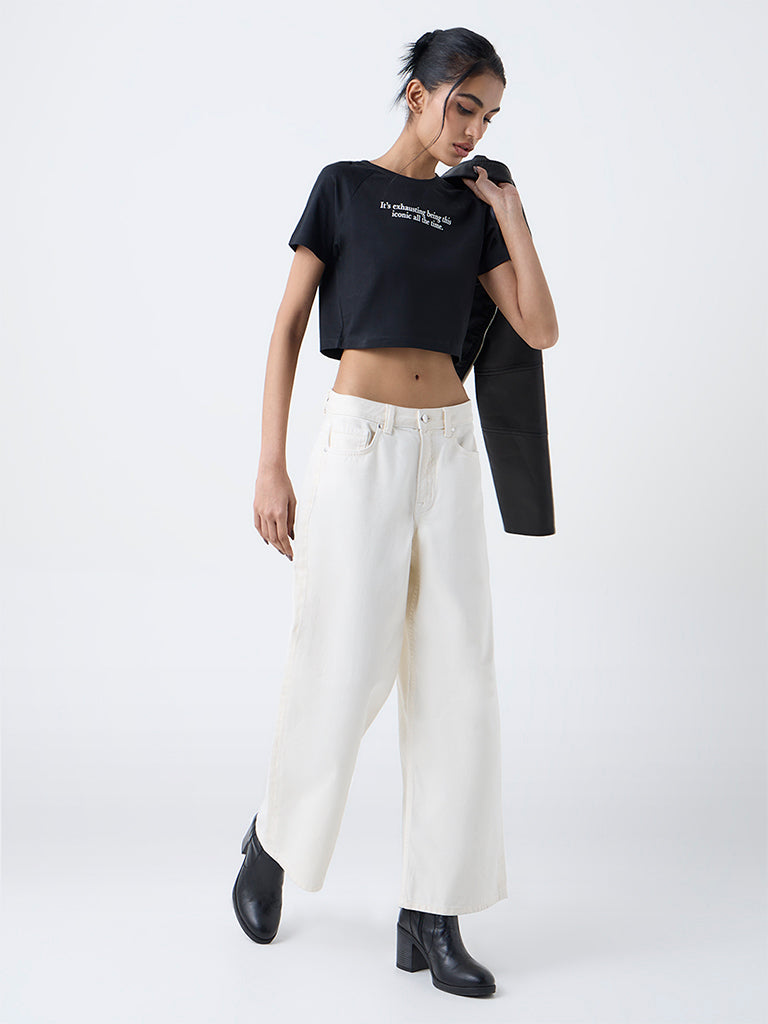 Nuon Black Text Pattern Cotton T-Shirt