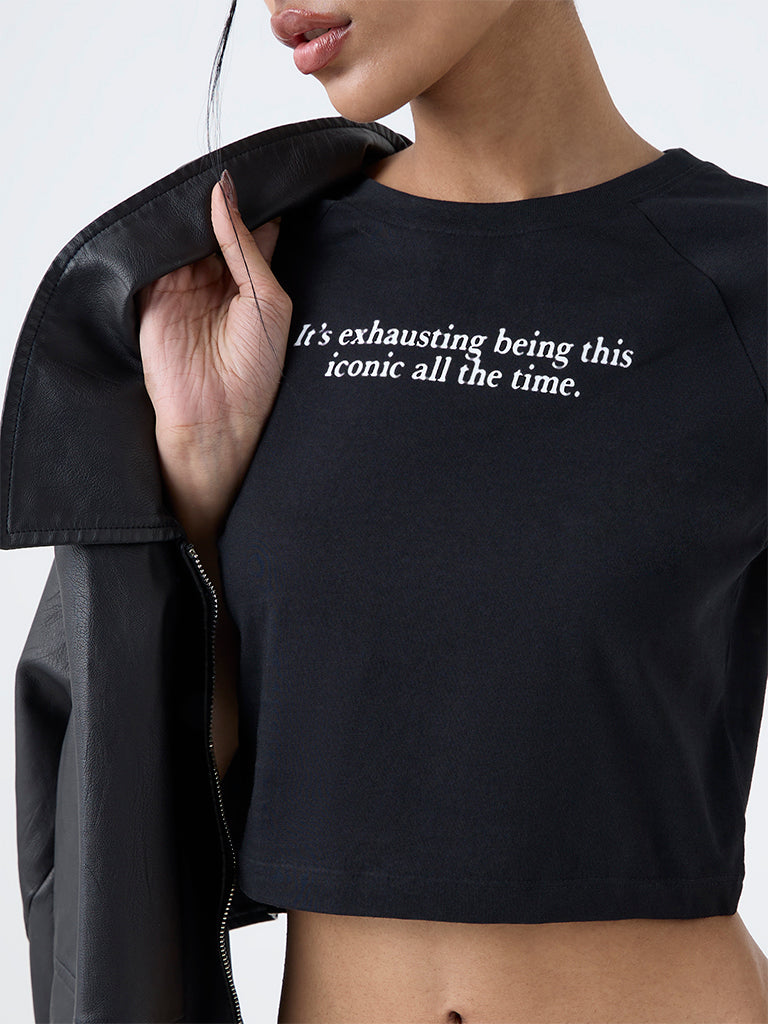 Nuon Black Text Pattern Cotton T-Shirt