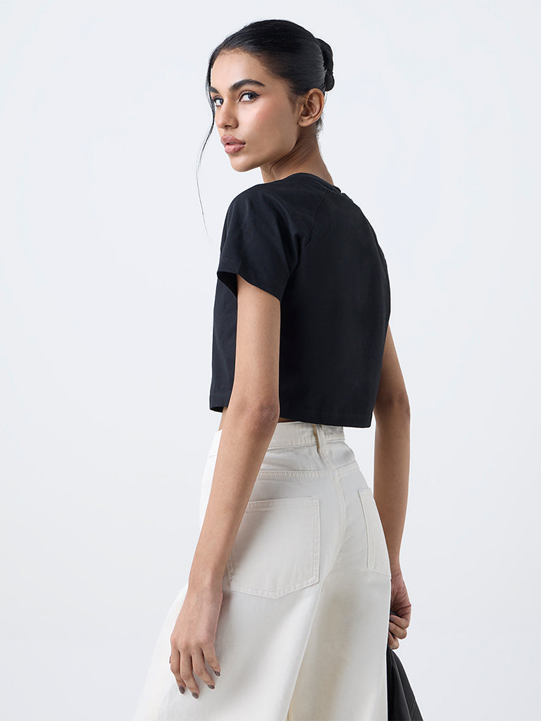 Nuon Black Text Pattern Cotton T-Shirt