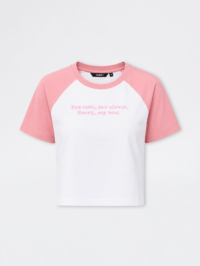 Nuon Pink Text-Printed Colour-Blocked Cotton T-Shirt