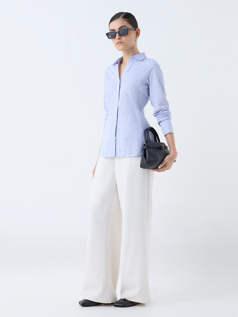 Westside Wardrobe Women's Blue Stripe Shirt for Work Wear Full View