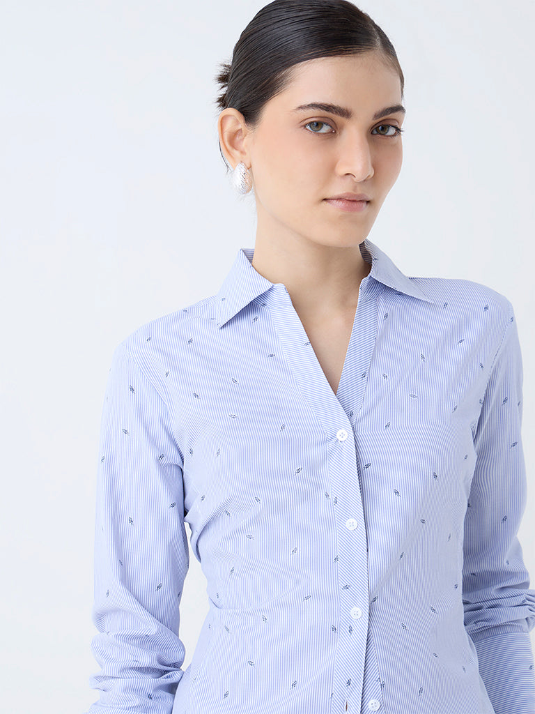 Westside Wardrobe Women's Blue Stripe Shirt for Work Wear Zoomed View
