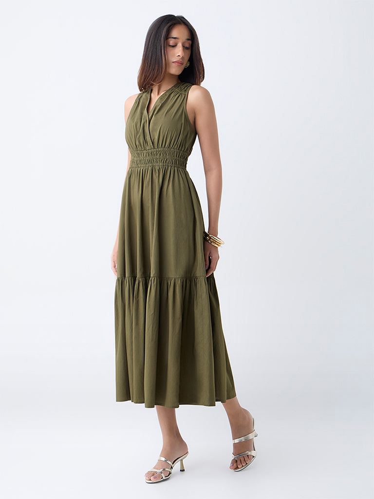 LOV Olive Cotton Tiered Dress