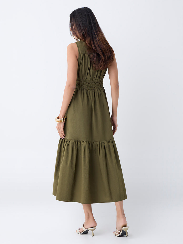 LOV Olive Cotton Tiered Dress