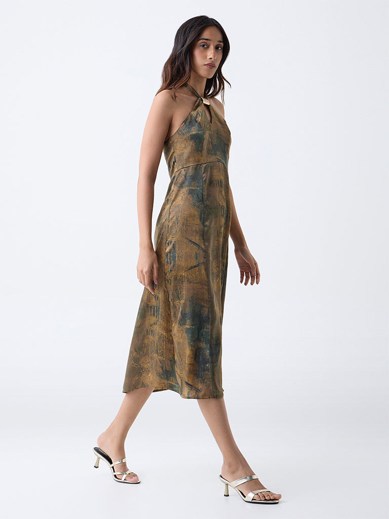 LOV Multicolour Abstract Halter-Neck A-Line Dress