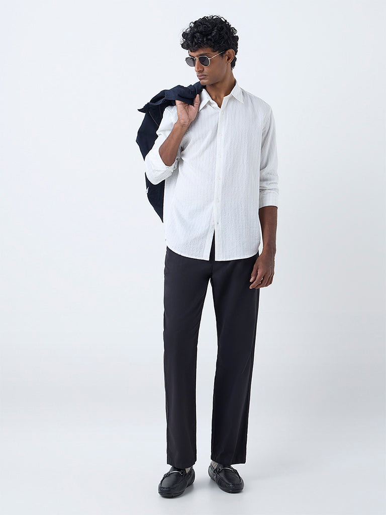 Ascot White Striped Relaxed-Fit Cotton Shirt