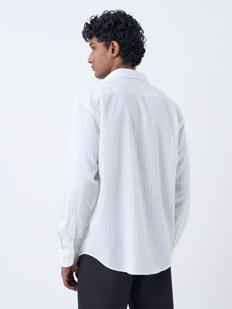 Ascot White Striped Relaxed-Fit Cotton Shirt
