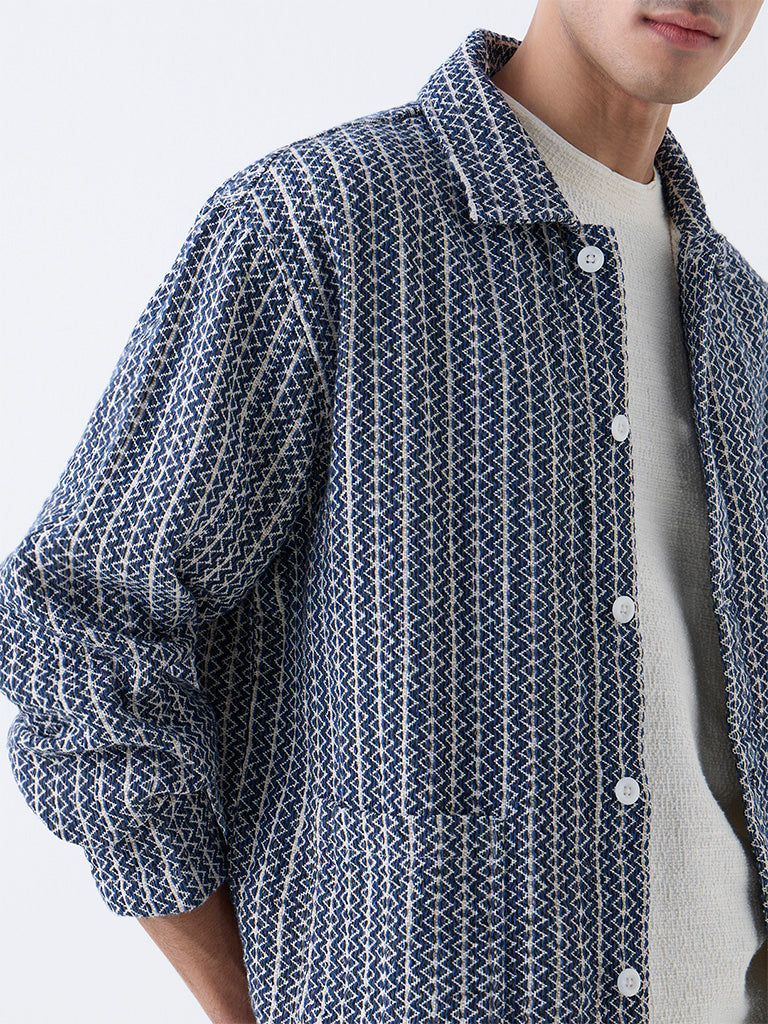 ETA Indigo Embroidered Relaxed-Fit Cotton Jacket