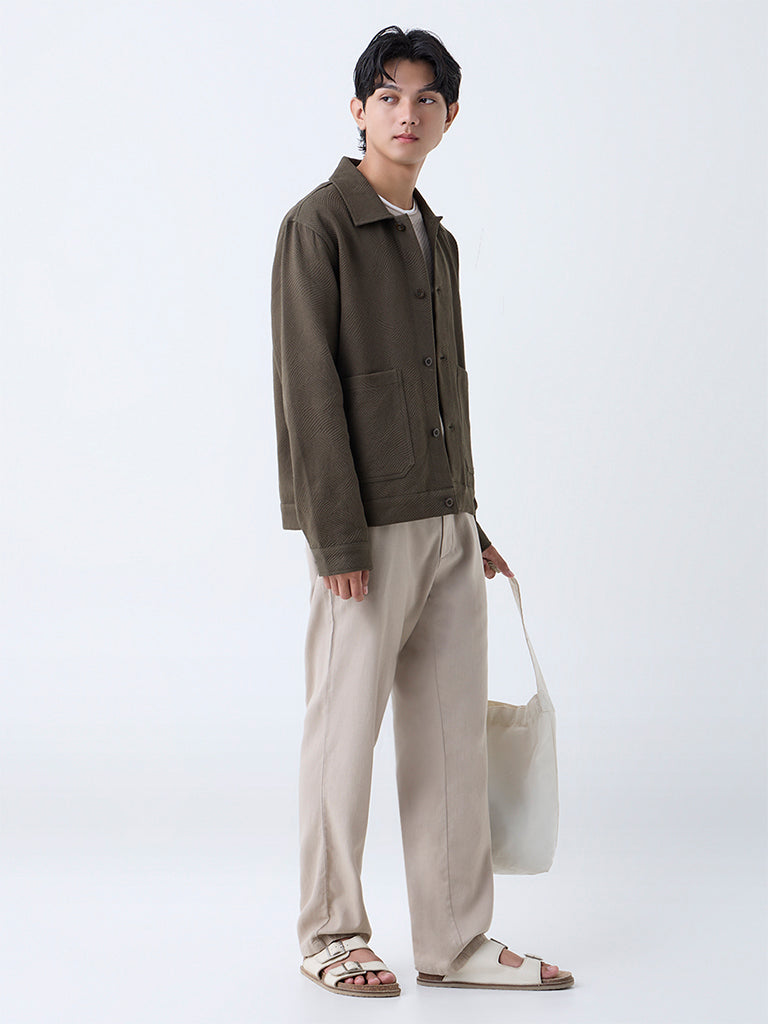 ETA Olive Textured Relaxed-Fit Cotton Jacket