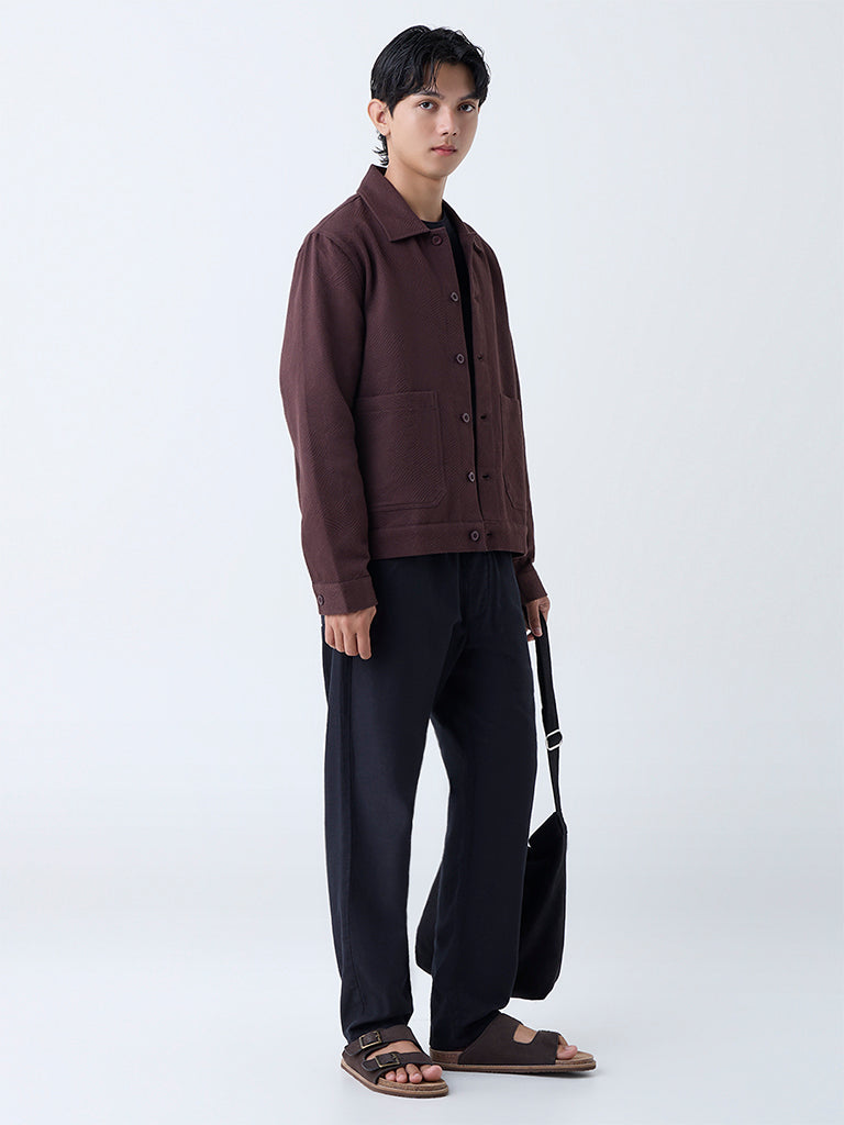 ETA Wine Textured Relaxed-Fit Cotton Jacket
