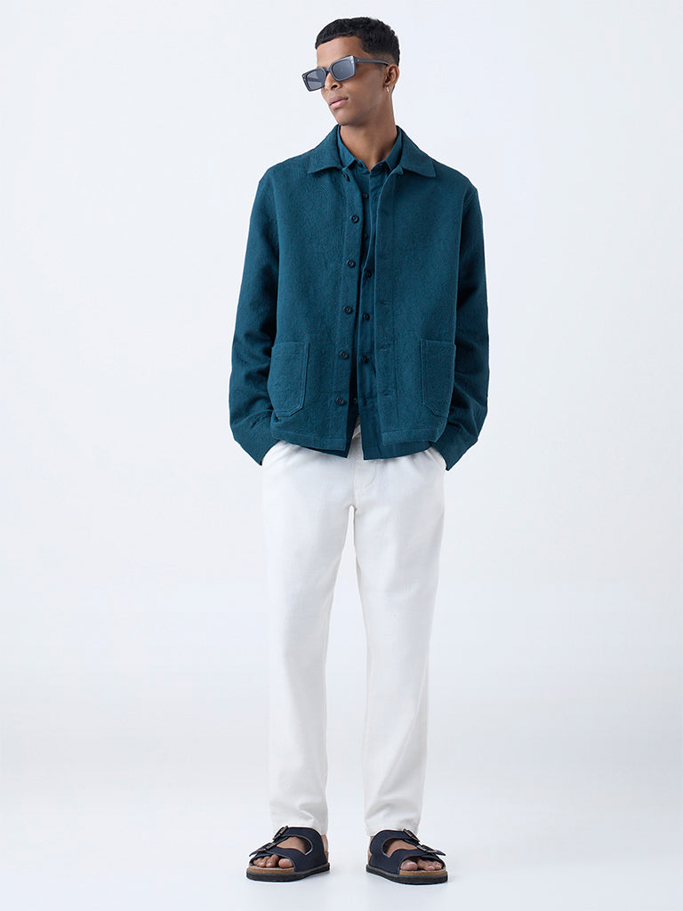 Buy ETA Dark Teal Textured Cotton Jacket from Westside