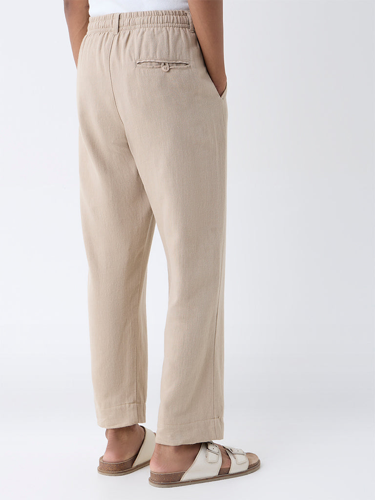 ETA Taupe Solid Relaxed-Fit Mid-Rise Cotton-Blend Chinos