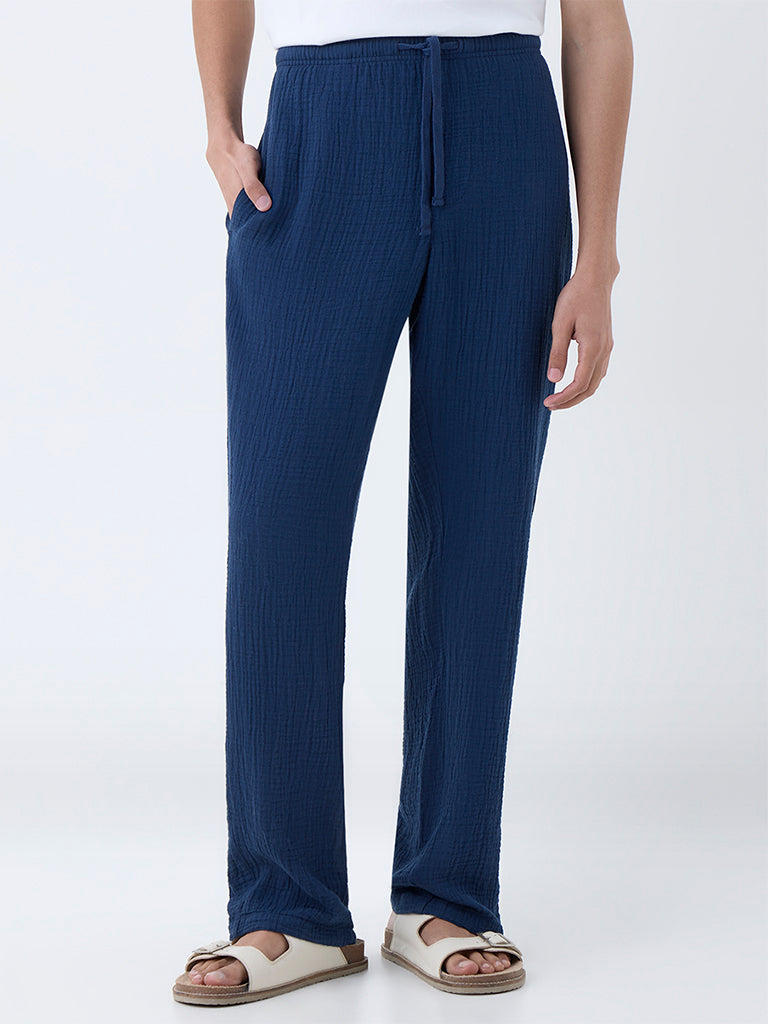 ETA Indigo Textured Relaxed-Fit Mid-Rise Cotton Chinos