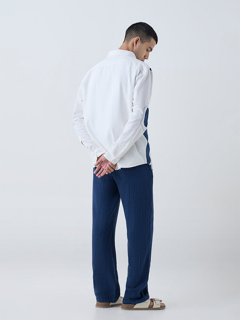ETA Indigo Textured Relaxed-Fit Mid-Rise Cotton Chinos