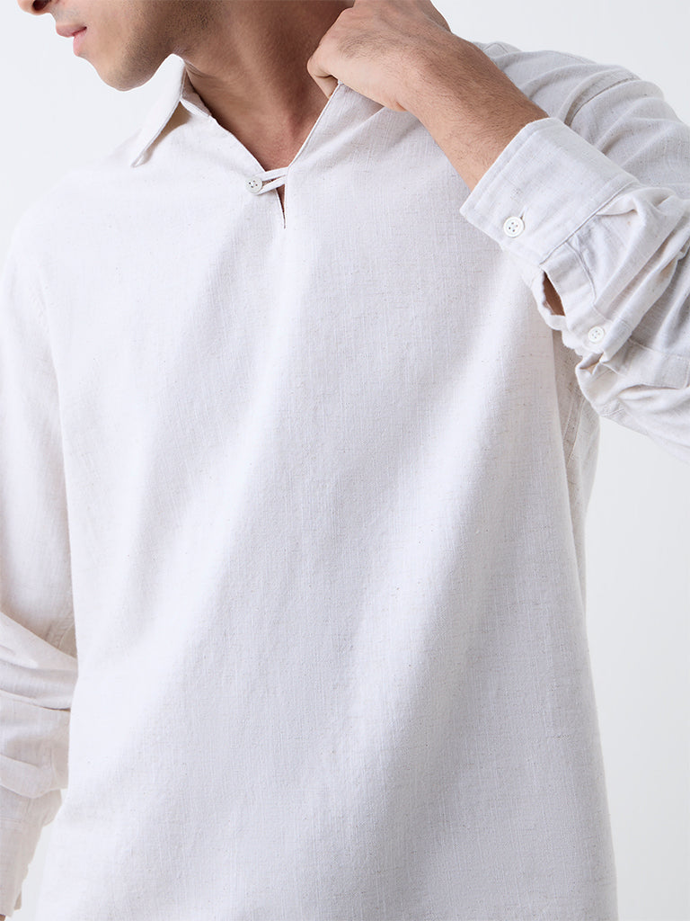ETA Off-White Solid Relaxed-Fit Cotton-Blend Shirt