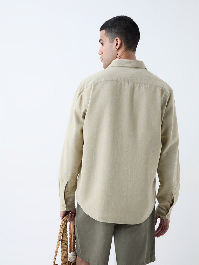 ETA Beige Embroidered Relaxed-Fit Cotton Shirt