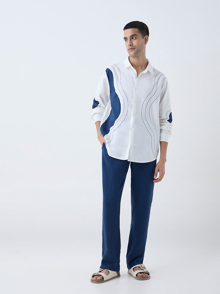 ETA White Printed Relaxed-Fit Cotton-Blend Shirt