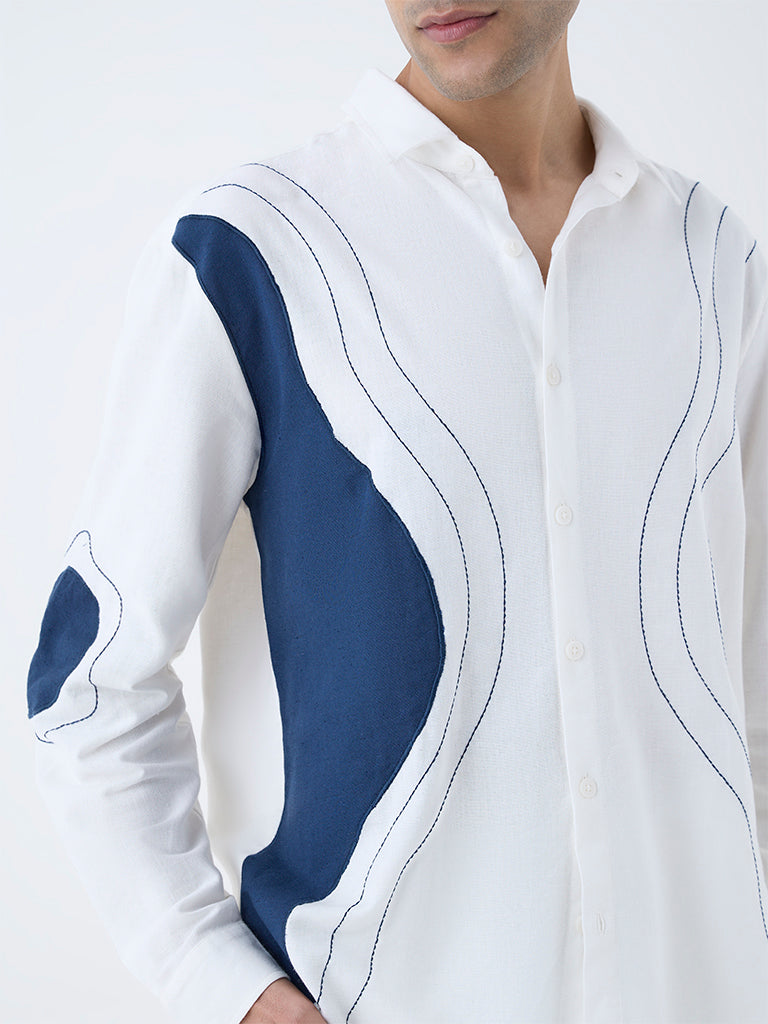 ETA White Printed Relaxed-Fit Cotton-Blend Shirt