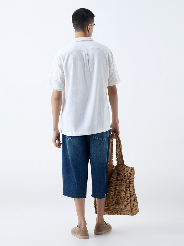 ETA White Embroidered Relaxed-Fit Cotton Shirt