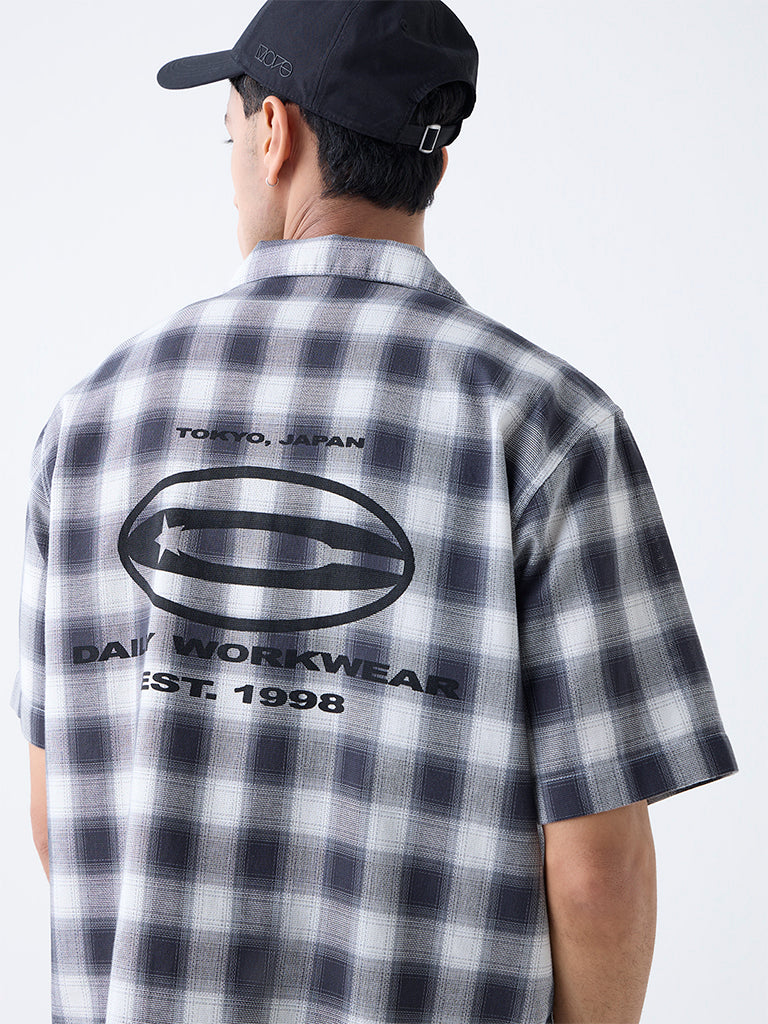 Nuon Black Checkered Relaxed-Fit Cotton Shirt