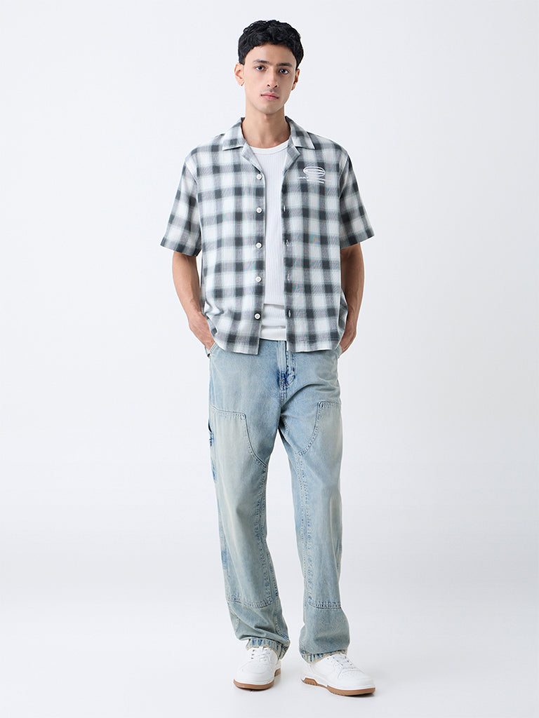 Nuon Dark Green Checkered Relaxed-Fit Cotton Shirt