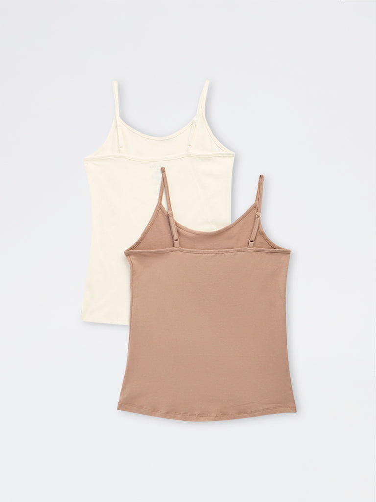 Wunderlove Beige Cotton-Blend Camisoles - Pack of 2